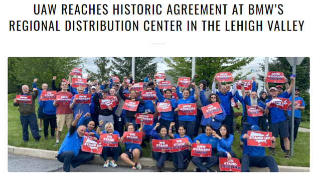 The United Auto Workers Reach ‘Historic Agreement’ At BMW’s Regional Distribution Center In Pennsylvania’s Lehigh Valley 