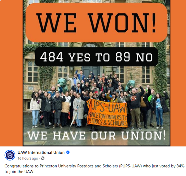 Princeton University Postdocs ‘Successfully Vote To Unionize With The UAW’