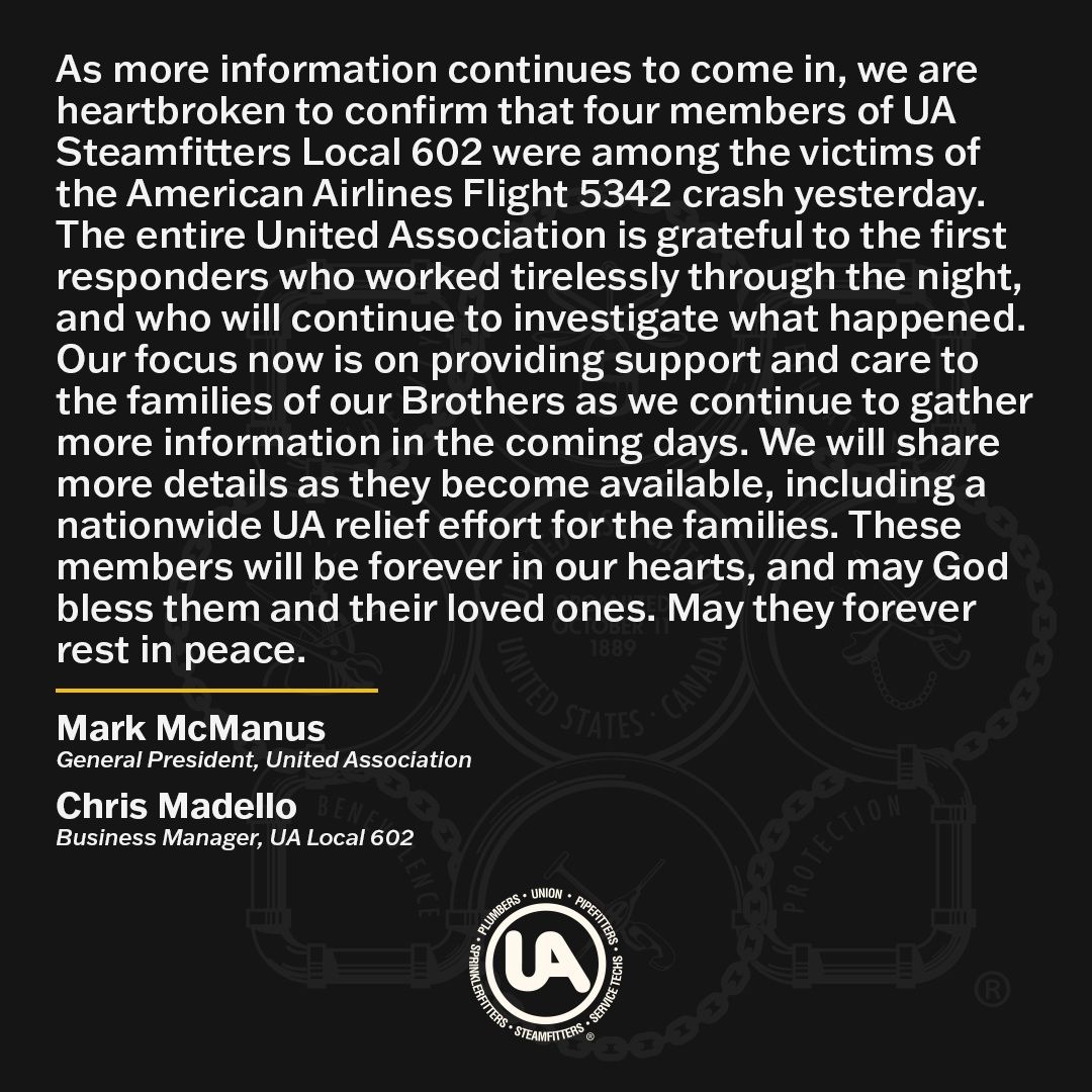 The National AFL-CIO & Its Affiliate Unions ‘Heartbroken’ Over Tragic Disaster At Washington National Airport