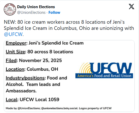 Jeni's Splendid Ice Creams Workers In Columbus, Ohio Move To Unionize With The UFCW
