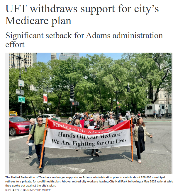 “This Administration Has Proven To Be More Interested In Cutting Its Costs Than Honestly Working With Us To Provide High-Quality Health Care To City Workers” - UFT ‘Withdraws Support’ For New York City’s Medicare Plan