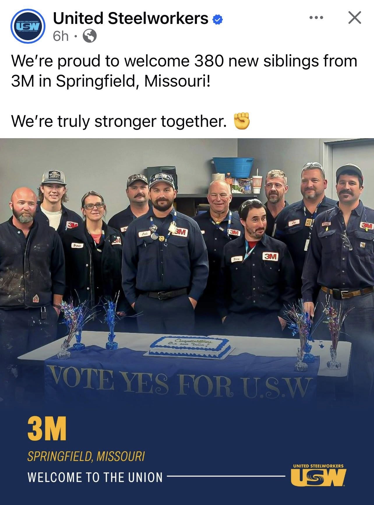 Nearly 400 Springfield, Missouri 3M Workers ‘Go Union’ With The United Steelworkers