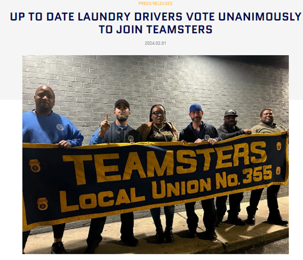 Up To Date Baltimore Laundry Drivers ‘Go Union, Vote Unanimously’ To Join Teamsters