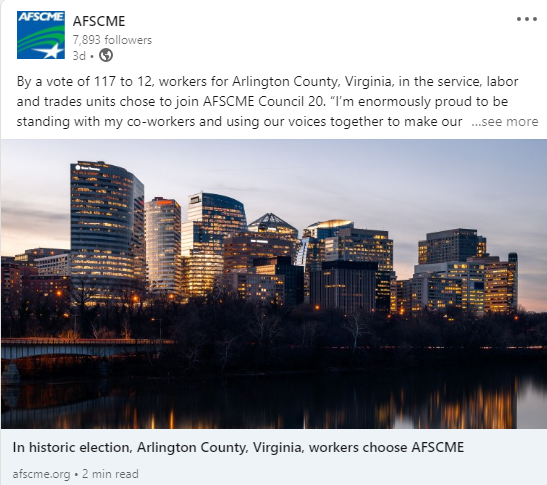 In A Historic Union Election, Arlington County, Virginia Workers Choose AFSCME