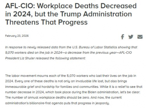 From The National AFL-CIO: Workplace Deaths ‘Decreased In 2024, But The Trump Administration Threatens That Progress’