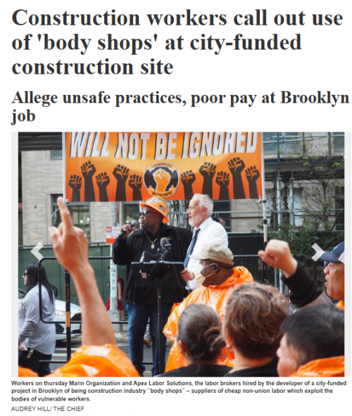 New York City Construction Workers ‘Call Out The Use Of Body Shops' At City-Funded Construction Site, ‘Allege Unsafe Practices, Poor Pay At Brooklyn Job’