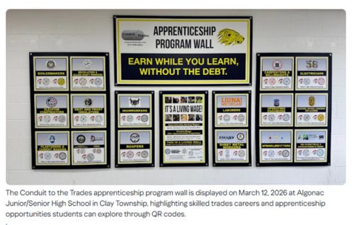 ‘The Conduit To The Trades Wall’ - New Union Skilled Trades Posting At A Michigan High School ‘Helps Students Explore Career Options In The Building Trades’