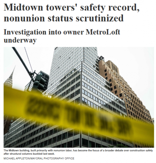 Midtown Towers' ‘Safety Record, Non-Union Status Scrutinized’