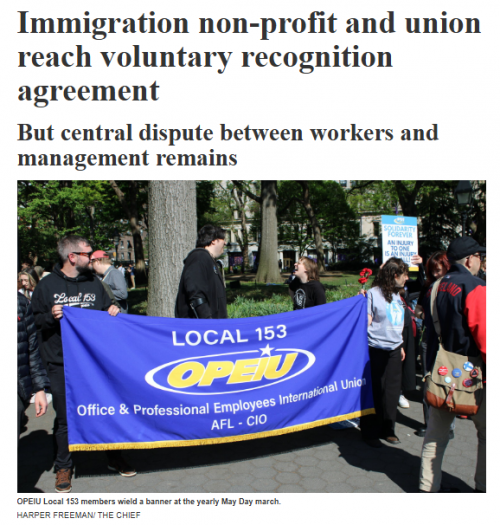 NYC Immigration Non-Profit & OPEIU ‘Reach Voluntary Recognition Agreement’