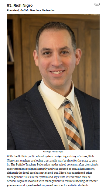 City & State New York’s 2026 Labor Power 100, Ranking The Top Union Officials And Worker Advocates Across The State - Buffalo Teachers Federation President Rich Nigro ‘Was The Only Buffalo Area Labor Leader To Make The List’
