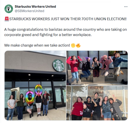 Starbucks Workers United Celebrates ‘700th’ Union Election Victory