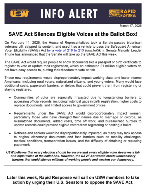 Unions Join With Civil Rights Groups ‘To Fight Trump’s SAVE Act Voter Suppression Bill’