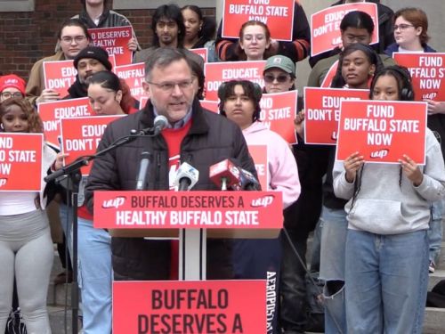 Buffalo State Faculty Senate President Kevin Williams Speaks During A UUP Rally, 'Calls On NYS To Release School Funding & Save Jobs'